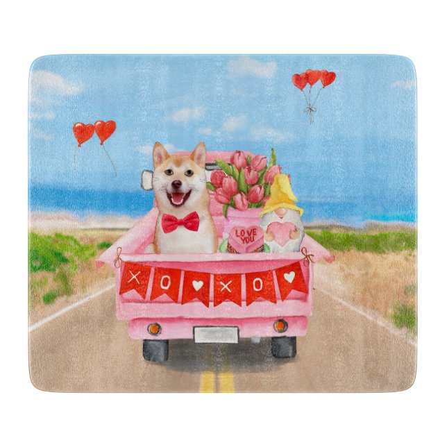Shiba Inu Hund Valentine Day Lastbil Hearts (Framsidan)