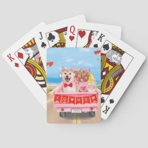 Shiba Inu Hund Valentine Day Lastbil Hearts Casinokort