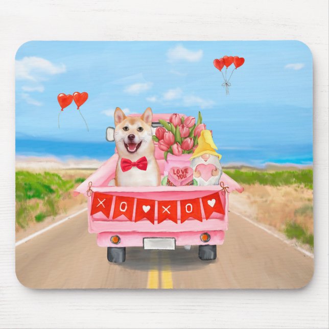 Shiba Inu Hund Valentine Day Lastbil Hearts Musmatta (Framsidan)