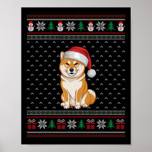 Shiba Inu Hund Wearing Santa Hat Ugly Julafton Hun Poster