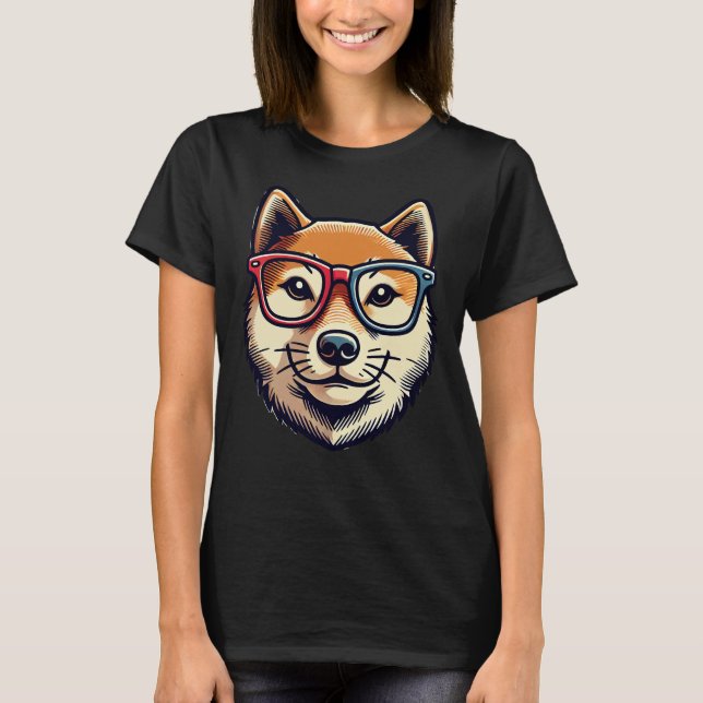 Shiba Inu Hund with Glass Pop Art Stil T Shirt (Framsida)