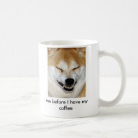 Shiba Inu hundansikte, mig, för jag har mitt kaffe