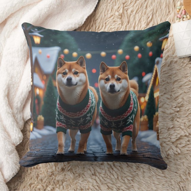 Shiba Inu Hundar Jul Snö Semester Kudde (Filt)