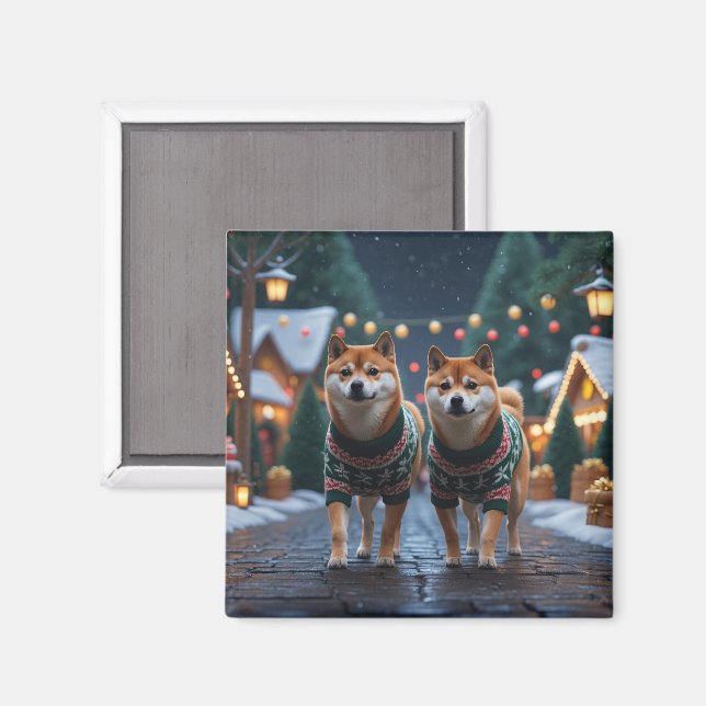 Shiba Inu Hundar Jul Snö Semester Magnet (Front/Back)