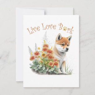 Shiba Inu Hundmamma Blommig Anteckningskort