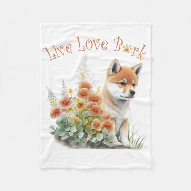 Shiba Inu Hundmamma Blommig Fleecefilt (Framsidan)