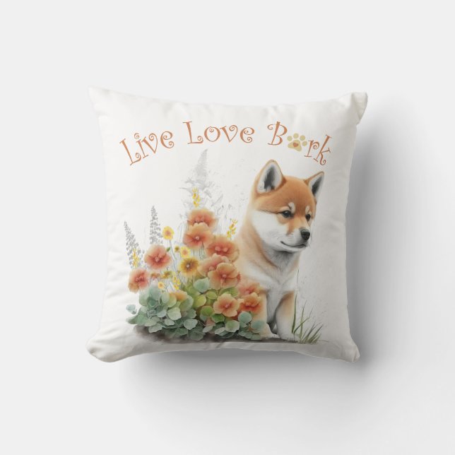 Shiba Inu Hundmamma Blommig Kudde (Framsida)