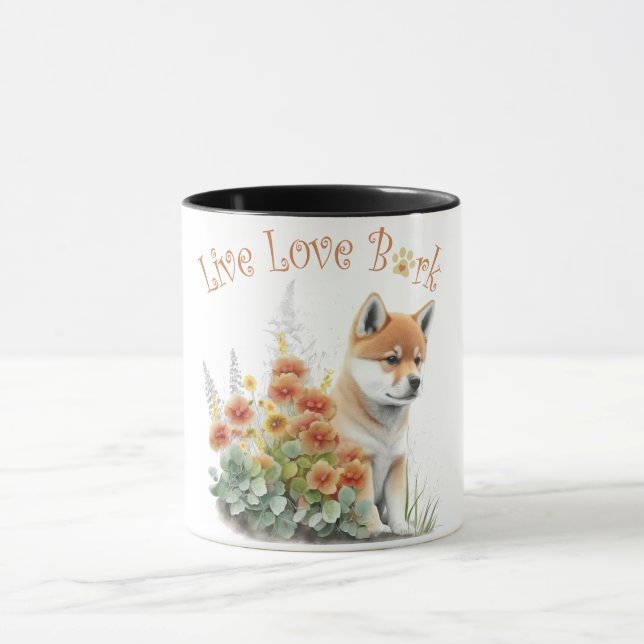 Shiba Inu Hundmamma Blommig Mugg (Center)