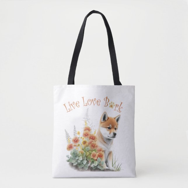 Shiba Inu Hundmamma Blommig Tygkasse (Framsida)