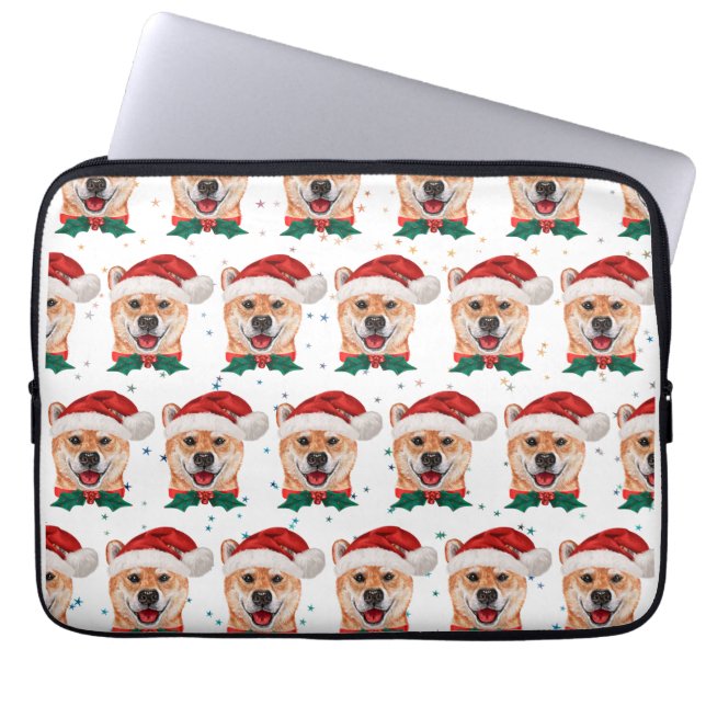 Shiba Inu Hundras Julstjärnor Laptop Fodral (Framsidan)