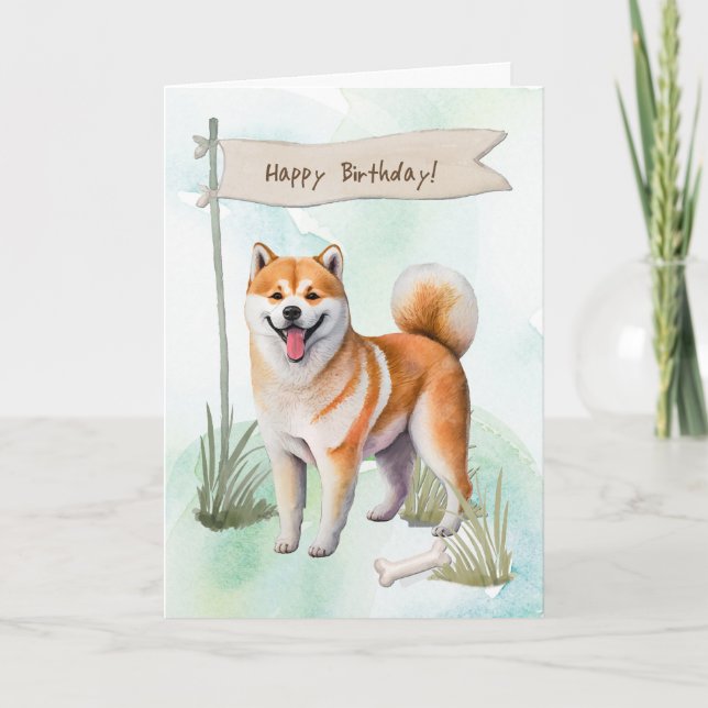 Shiba Inu Hundras Utomhus Under Födelsedagsskylt Kort (Framsida)