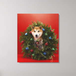 Shiba Inu hundsitta i julkran Canvastryck