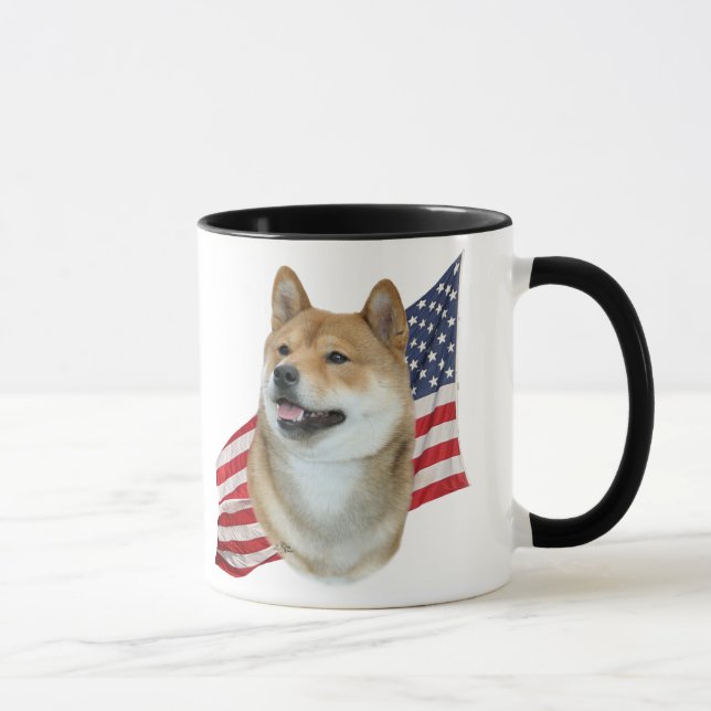 Shiba Inu huvud med amerikanska flaggan Mugg (Höger)