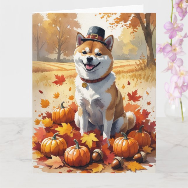Shiba Inu i Höst löv Thanksgiving Art Kort (Orkide)