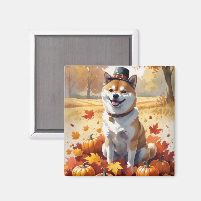 Shiba Inu i höstlöv tackgivandekonst Magnet (Front/Back)