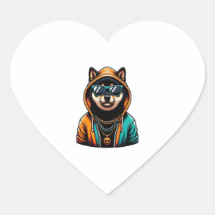 Shiba Inu i Streetwear-hoodie Hjärtformat Klistermärke