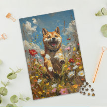 Shiba Inu i Vildblomsfält Pussel