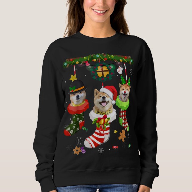 Shiba Inu in Socks jul Santa Hat Julafton Ljus T Shirt (Framsida)