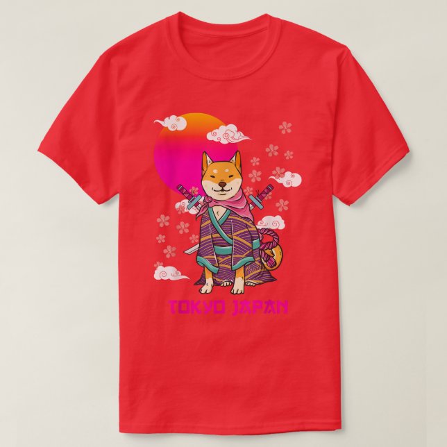 Shiba Inu Japansk Aesthetic Sakura Cherry Blommar T Shirt (Design framsida)