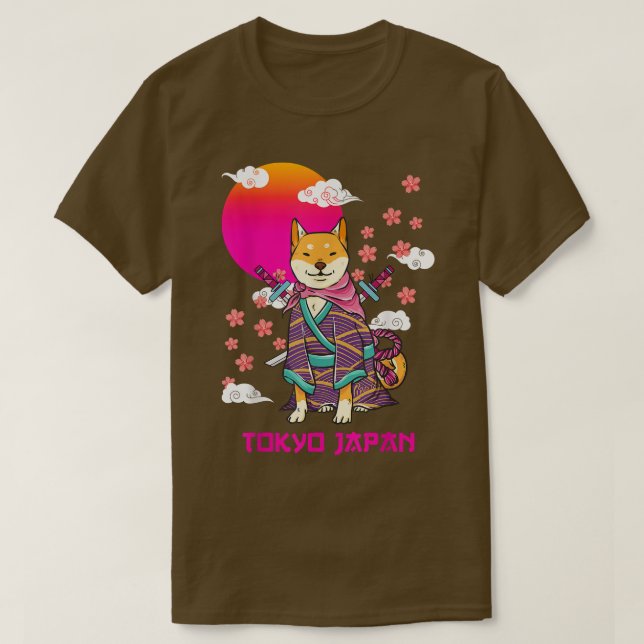 Shiba Inu Japansk Aesthetic Sakura Cherry Blommar T Shirt (Design framsida)