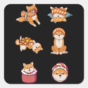 Shiba Inu Japanska Sushi Hund Fyrkantigt Klistermärke