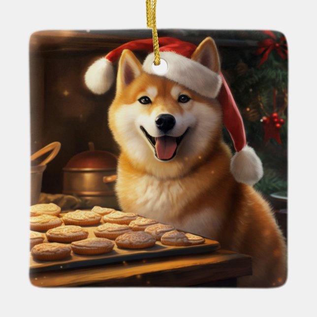 Shiba Inu jul Cookies Festive Helgdag Julgransprydnad Keramik (Framsida)