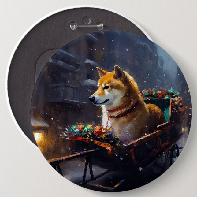 Shiba Inu Jul Festiva Tider  Knapp (Framsida & baksida)