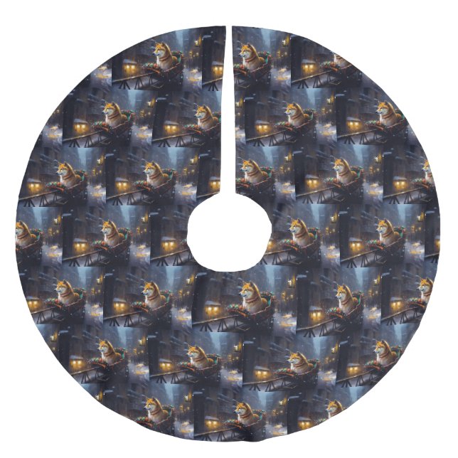 Shiba Inu jul - högsäsong Julgransmatta Borstad Polyester (Framsidan)