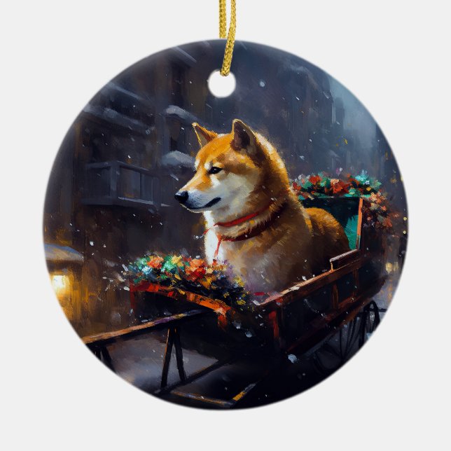 Shiba Inu jul - högsäsong Julgransprydnad Keramik (Framsidan)