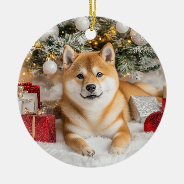 Shiba Inu jul Julgransprydnad Keramik (Framsidan)