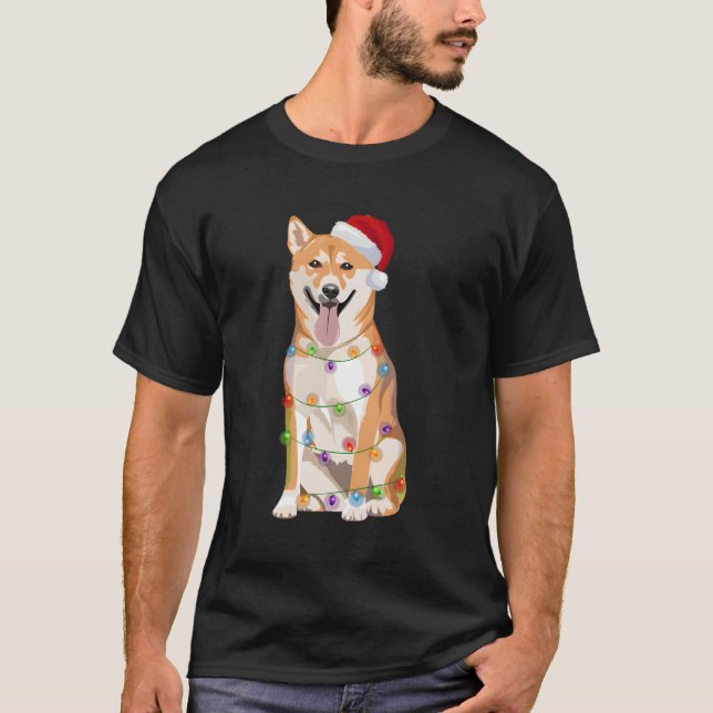 Shiba Inu jul Ljus Julafton Hund älskare Santa Ha T Shirt (Framsida)