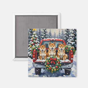 Shiba Inu Jul Röd Lastbil Holiday Magnet