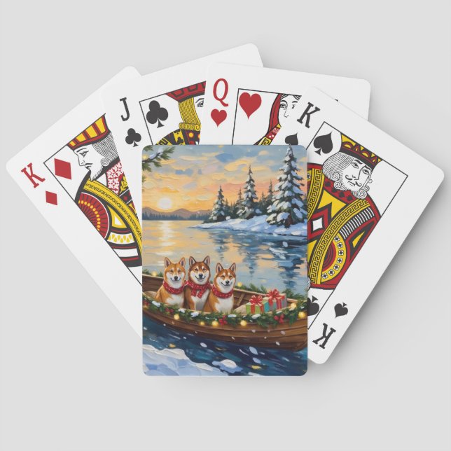 Shiba Inu julbåt semester Casinokort (Baksidan)