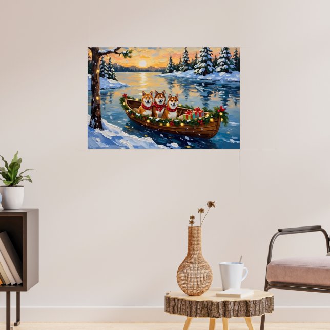 Shiba Inu julbåt semester Poster (Vardagsrum 3)