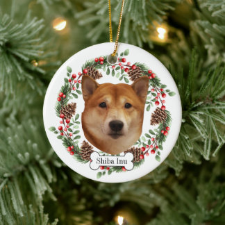 shiba inu julgransprydnad keramik