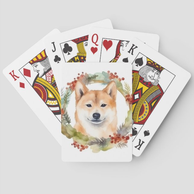 Shiba Inu-julkrans Festive Valp Casinokort (Baksidan)
