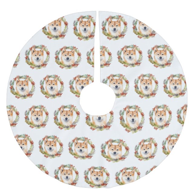 Shiba Inu-julkrans Festive Valp Julgransmatta Borstad Polyester (Framsidan)