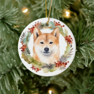 Shiba Inu-julkrans Festive Valp Julgransprydnad Keramik
