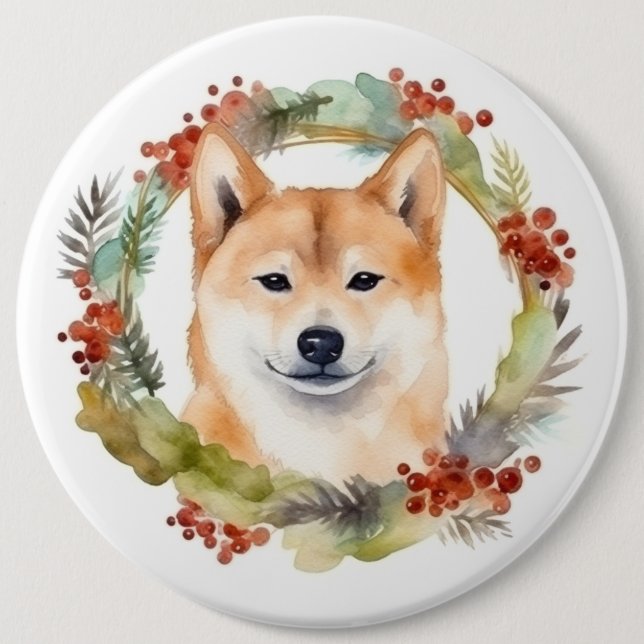 Shiba Inu-julkrans Festive Valp Knapp (Framsida)
