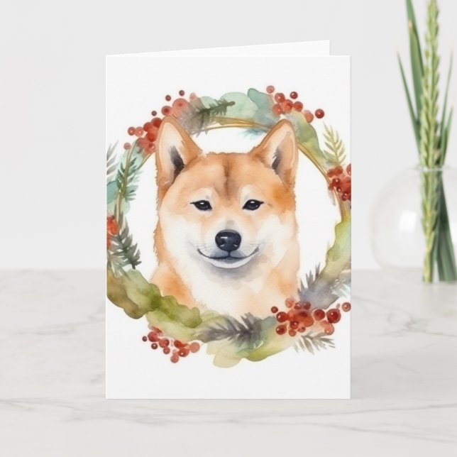 Shiba Inu-julkrans Festive Valp Kort (Framsida)