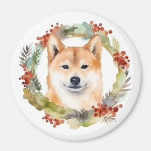 Shiba Inu-julkrans Festive Valp Magnet