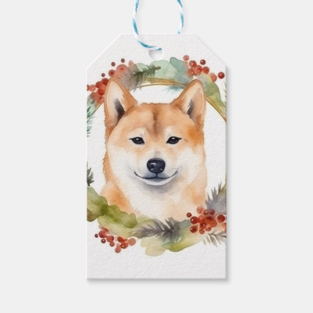 Shiba Inu-julkrans Festive Valp Presentetikett (Framsidan)