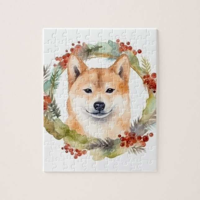 Shiba Inu-julkrans Festive Valp Pussel (Vertikal)
