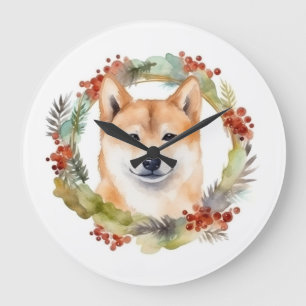 Shiba Inu-julkrans Festive Valp Stor Klocka