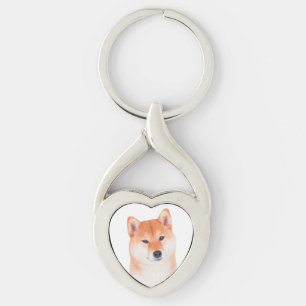 Shiba Inu Keychain Twisted Heart Silverfärgad Nyckelring