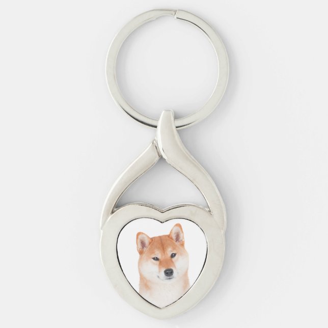 Shiba Inu Keychain Twisted Heart Silverfärgad Nyckelring (Framsidan)