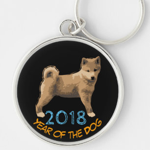 Shiba inu Kinesisk Hund Födelsedag LRMK Rund Silverfärgad Nyckelring