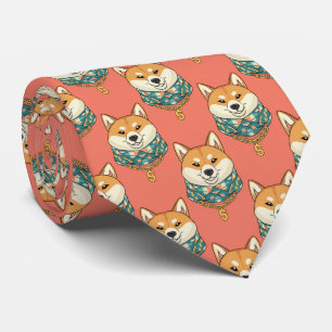 Shiba Inu konstnärlig halsduk – Korall Rosa Hundäl Slips