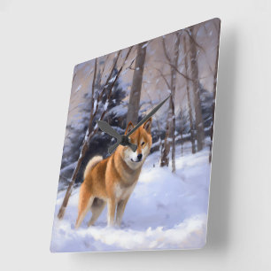 Shiba Inu Låt Det Snö Jul  Fyrkantig Klocka