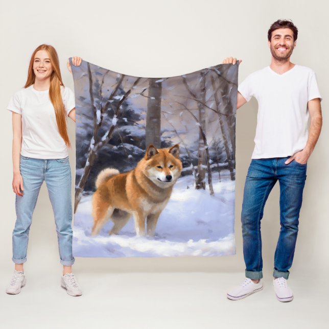 Shiba Inu Låt det snöa jul Fleecefilt (På plats)